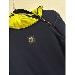 Under Armour Rush Hoodie Men’s Size Large Navy Blue Neon Yellow Sweatshirt